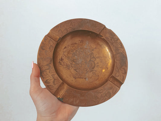Antique Etched Brass Ashtray