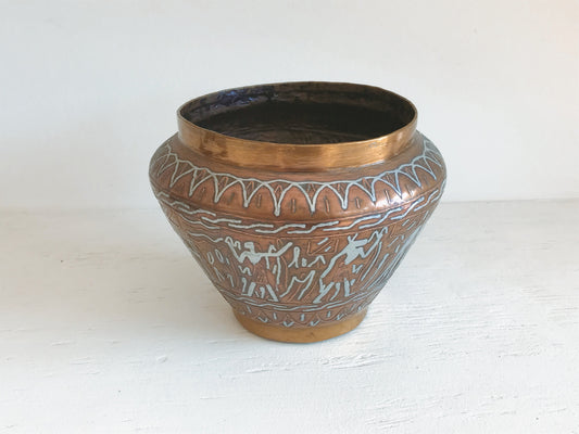 Egyptian Brass Vessel with Copper & Silver Inlay