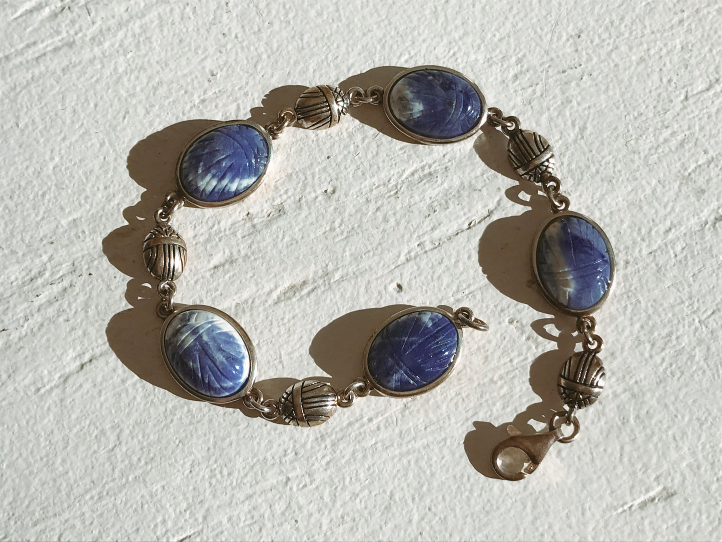 Sterling Silver & Sodalite Scarab Bracelet
