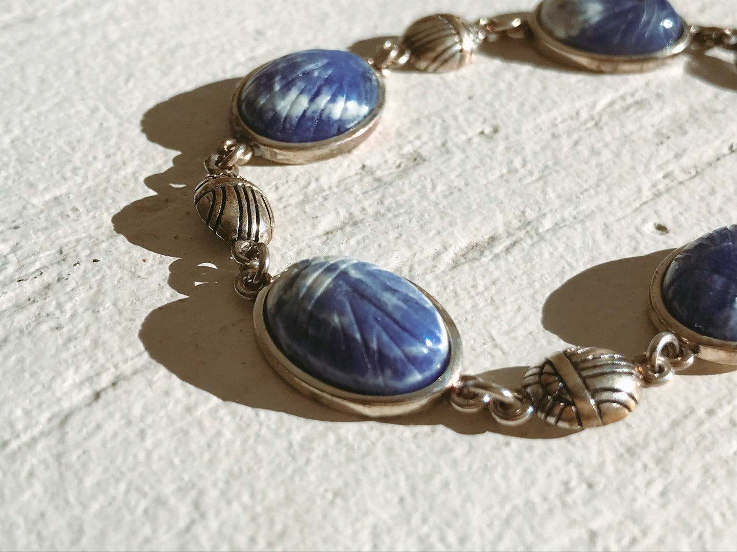 Sterling Silver & Sodalite Scarab Bracelet