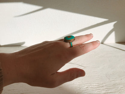 Tibetan Om Crushed Turquoise & Brass Ring
