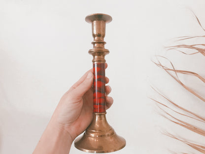 Brass & Red Faux Marble Candlestick - Set of Two
