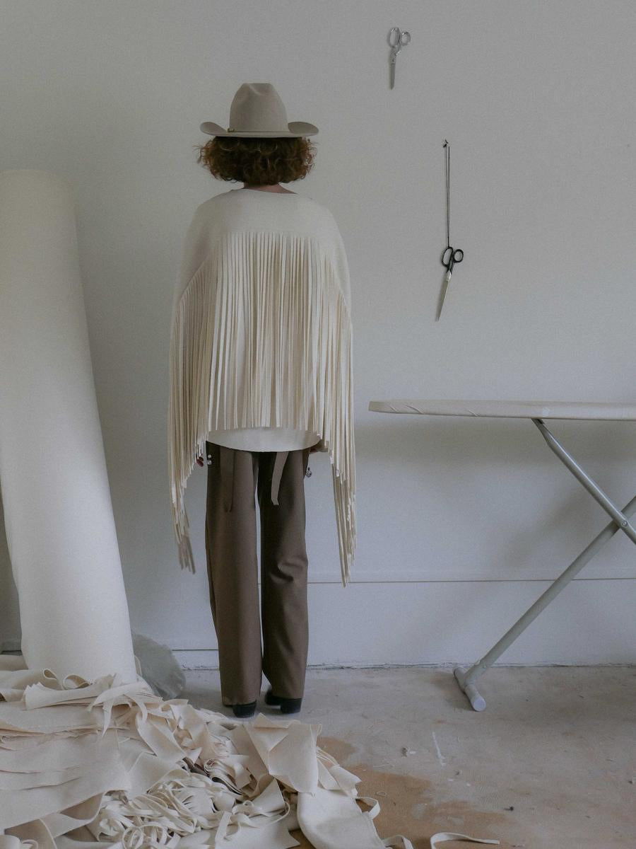 Bone Wool Fringe Jacket
