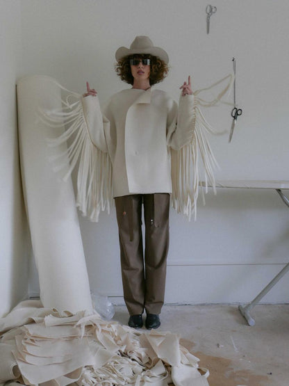 Bone Wool Fringe Jacket