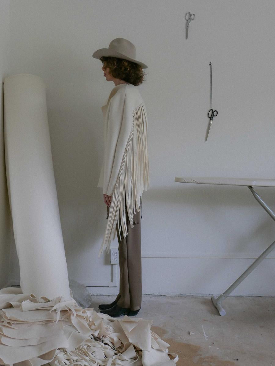 Bone Wool Fringe Jacket